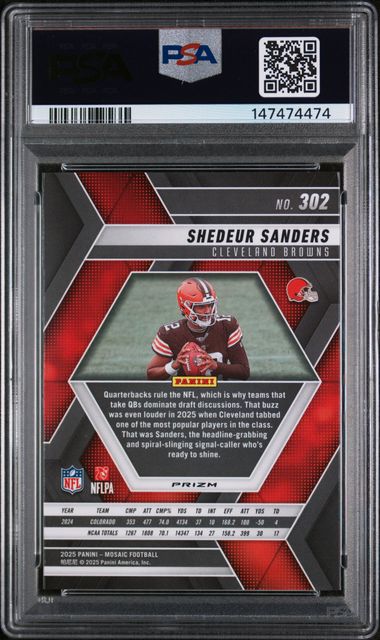 2025 Panini Mosaic – Shedeur Sanders Red & Green Choice #302 RC – PSA 9