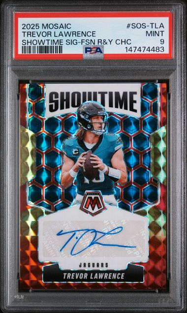2025 Panini Mosaic Trevor Lawrence Showtime Auto #SOS-TLA PSA 9 R&Y Fusion