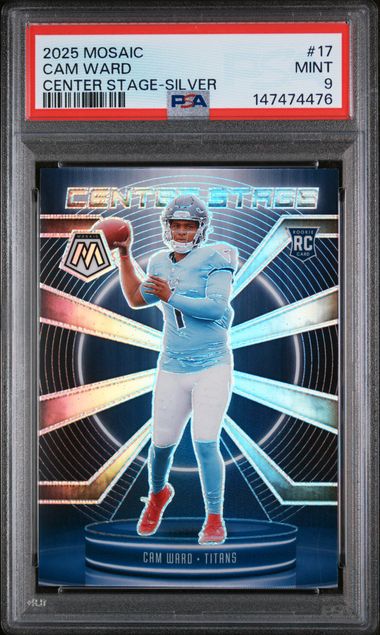 2025 Panini Mosaic – Cam Ward Center Stage Silver #17 RC – PSA 9