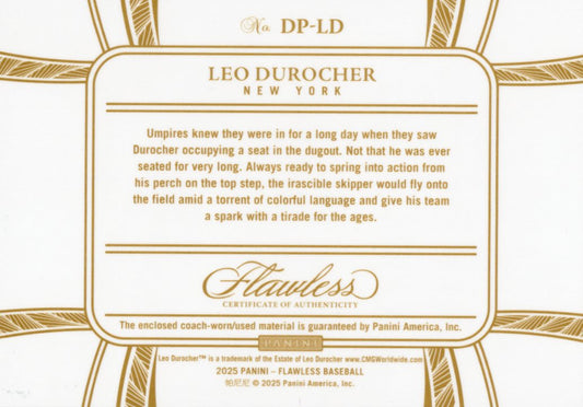 2025 Panini Flawless Baseball – Leo Durocher Dual Patches #DP-LD – Ruby /20