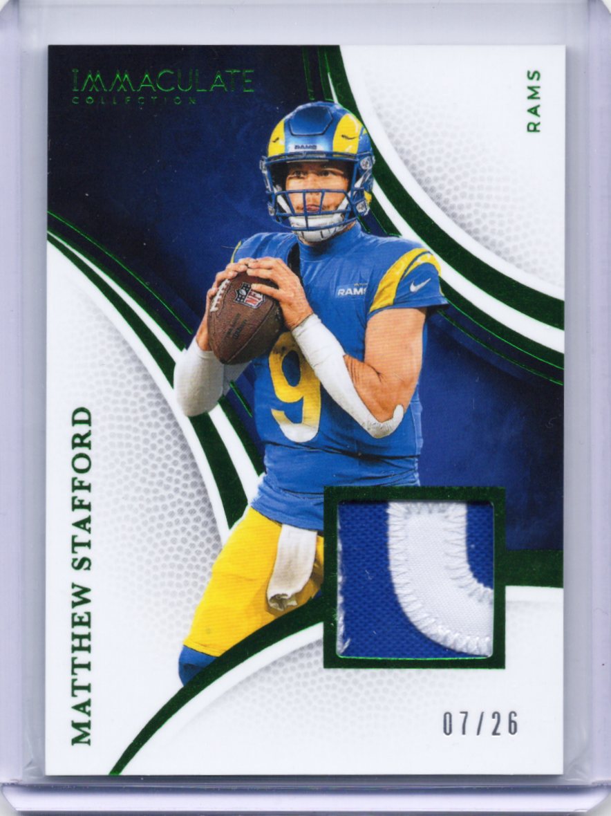 2025 Panini Immaculate Collection – Matthew Stafford #85 – Emerald Patch 07/26