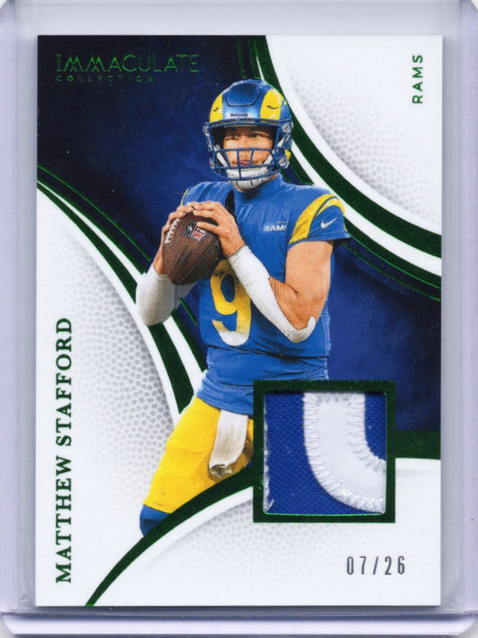 2025 Panini Immaculate Collection – Matthew Stafford #85 – Emerald Patch 07/26