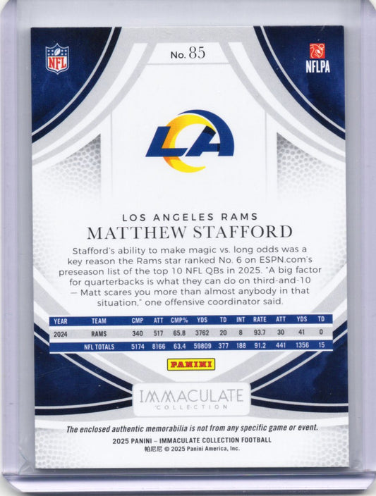 2025 Panini Immaculate Collection – Matthew Stafford #85 – Emerald Patch 07/26