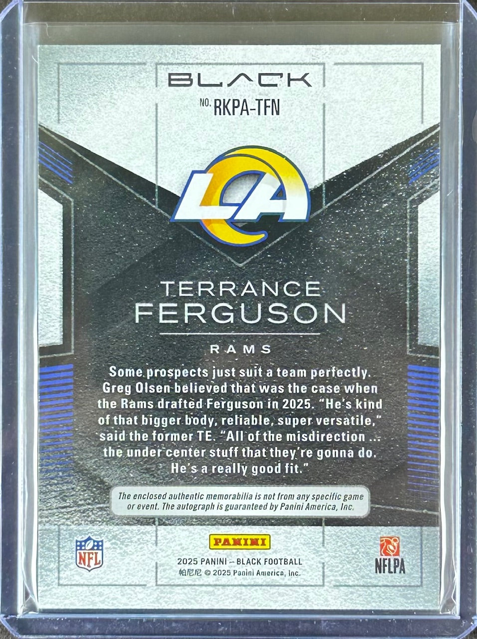 2025 Panini Black – Terrance Ferguson #RKPA-TFN – NIKE SWOOSH Rookie Patch Auto (RPA)