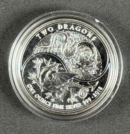 2018 Great Britain Two Dragons – 1 oz .999 Fine Silver – BU