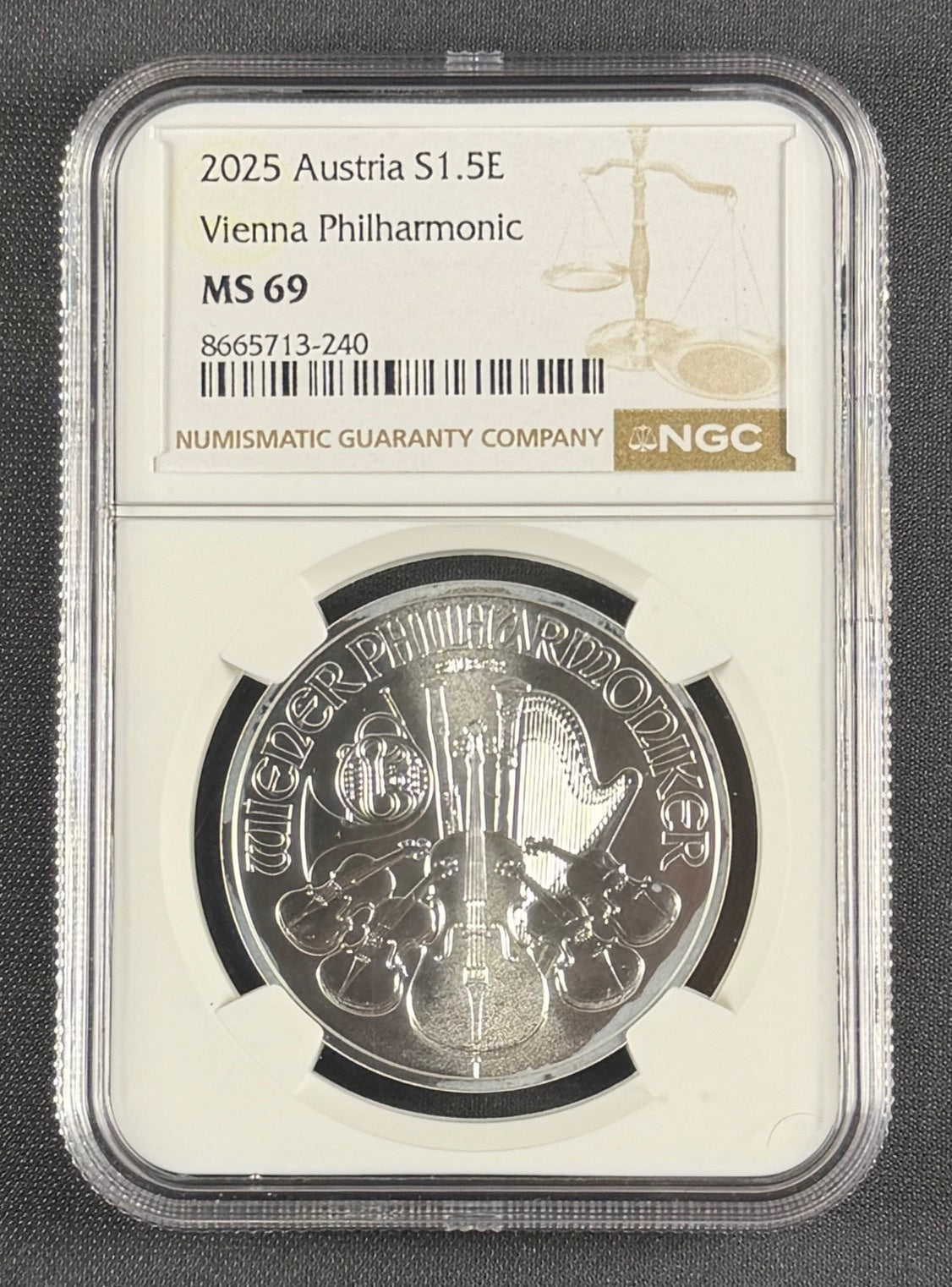 2025 Austria Vienna Philharmonic €1.50 – 1 oz Silver – NGC MS 69