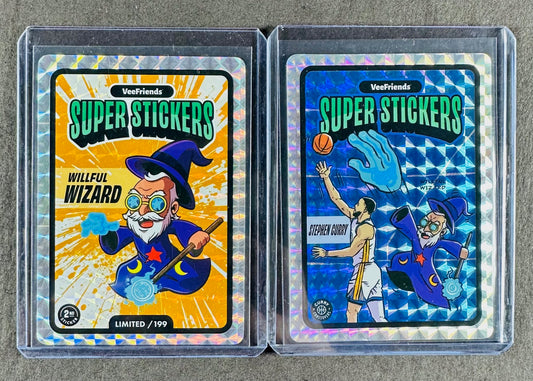 VeeFriends Super Stickers – Willful Wizard 2-Card Bundle – Orange Splash /199 + Curry Crossover