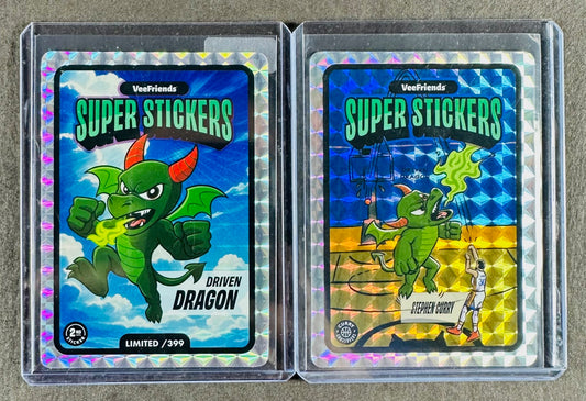 VeeFriends Super Stickers – Driven Dragon 2-Card Bundle – Manga Clouds /399 + Curry Crossover