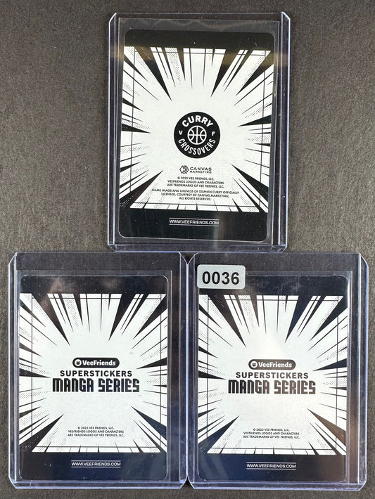 VeeFriends Super Stickers – Resilient Red Devil 3-Card Bundle – Blue Splash /299 + Manga Clouds /399 + Curry Crossover