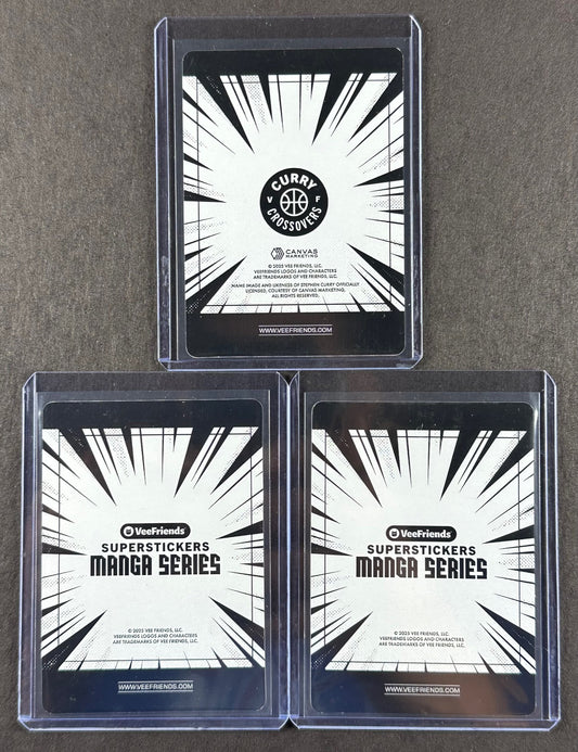 VeeFriends Super Stickers – Notorious Ninja 3-Card Bundle – Orange Splash /199 + Manga Clouds /399 + Curry Crossover