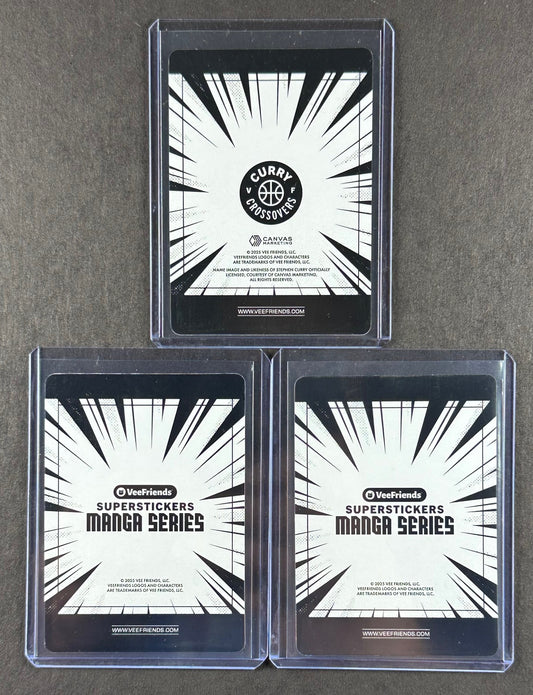 VeeFriends Super Stickers – Adventurous Astronaut 3-Card Bundle – Blue Splash /299 + Manga Clouds /399 + Curry Crossover