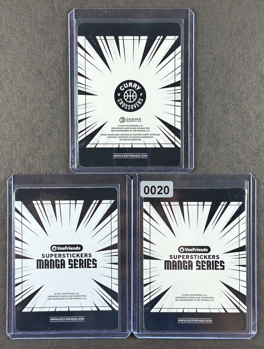 VeeFriends Super Stickers – Bullish Bull 3-Card Bundle – Blue Splash /299 + Manga Clouds /399 + Curry Crossover