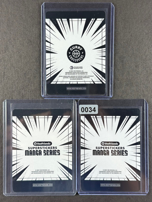 VeeFriends Super Stickers – Logical Lion 3-Card Bundle – Green Splash /99 + Manga Clouds /399 + Curry Crossover