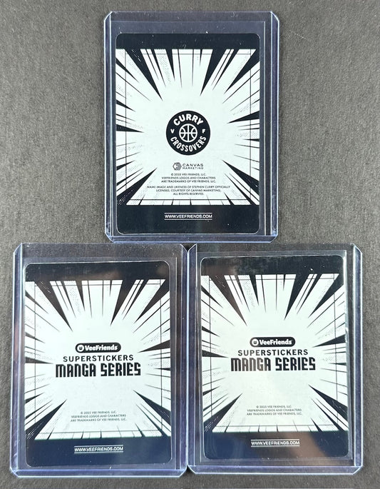 VeeFriends Super Stickers – Notorious Ninja 3-Card Bundle – Blue Splash /299 + Manga Clouds /399 + Curry Crossover
