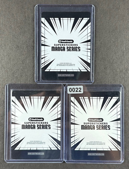 VeeFriends Super Stickers – Warm Wolverine 3-Card Bundle – Purple Splash /55 + Blue Splash /299 + Manga Clouds /399