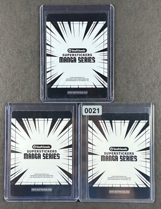 VeeFriends Super Stickers – Warm Wolverine 3-Card Bundle – Orange Splash /199 + Blue Splash /299 + Manga Clouds /399