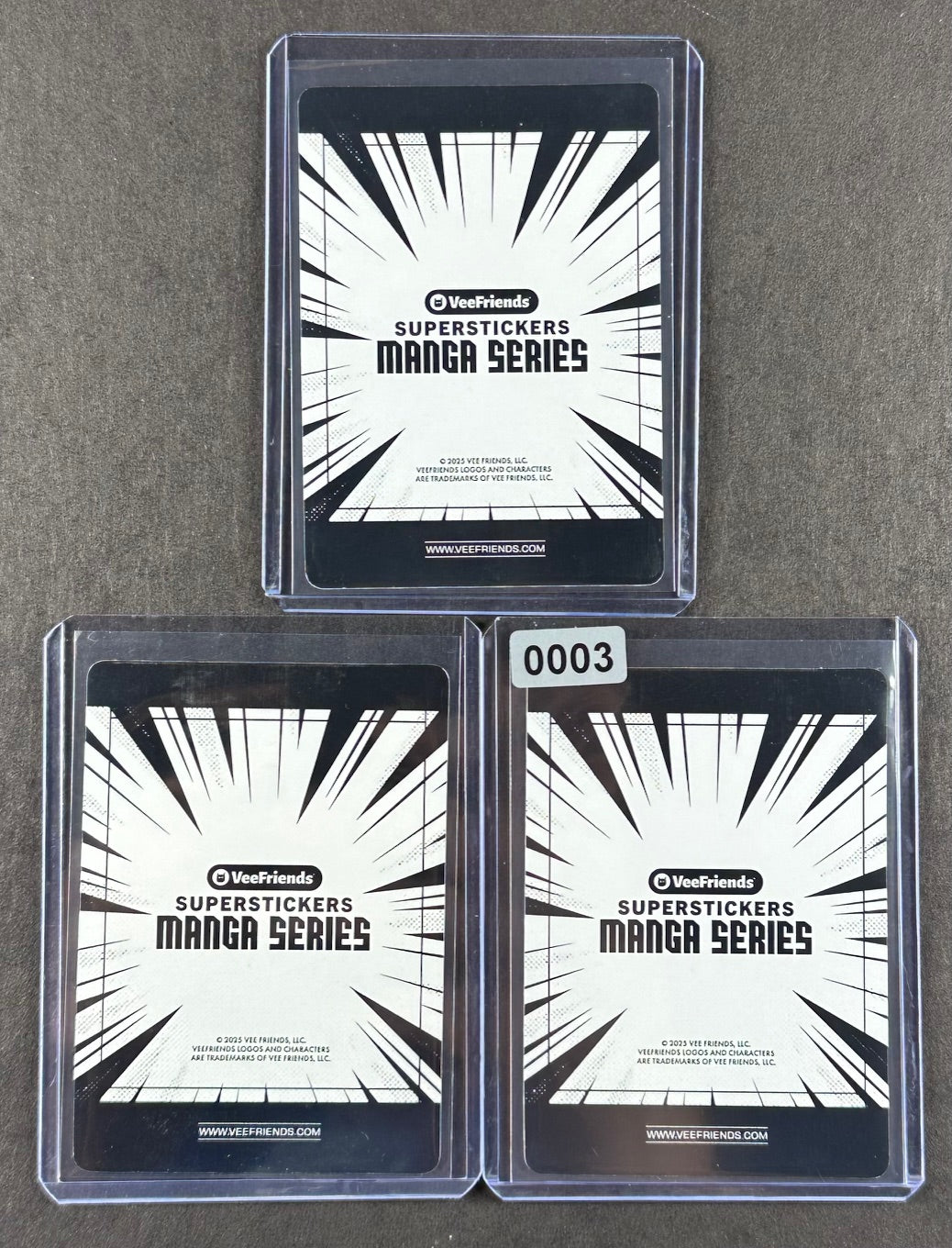 VeeFriends Super Stickers – Eager Eagle 3-Card Bundle – Purple Splash /55 + Blue Splash /299 + Manga Clouds /399