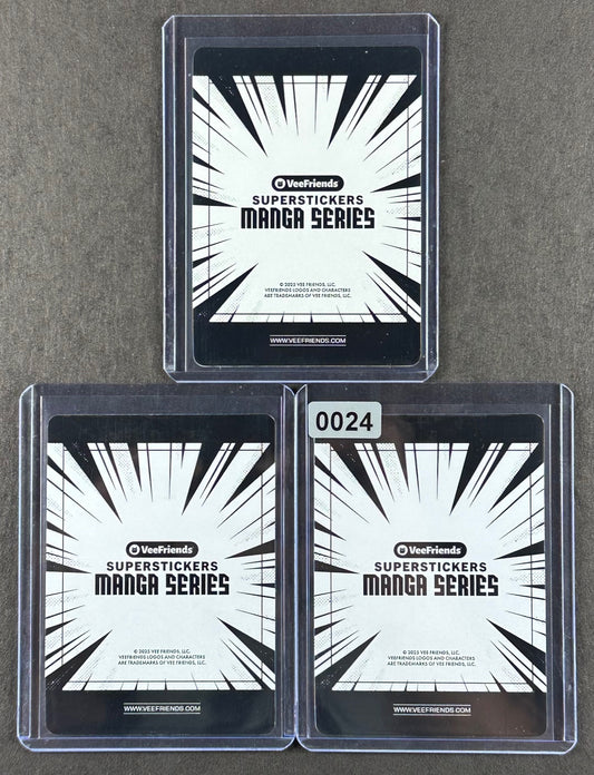 VeeFriends Super Stickers – Tenacious Turkey 3-Card Bundle – Green Splash /99 + Blue Splash /299 + Manga Clouds /399