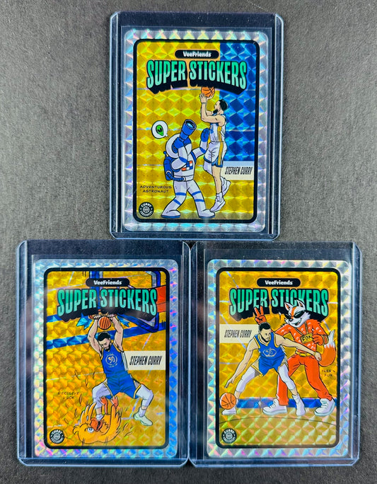 VeeFriends Super Stickers – Curry Crossovers 3-Card Bundle – Adventurous Astronaut + Decisive Duck + Flex'n Fox