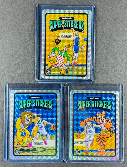 VeeFriends Super Stickers – Curry Crossovers 3-Card Bundle – Rare Robot + Driven Dragon + Dialed In Dog