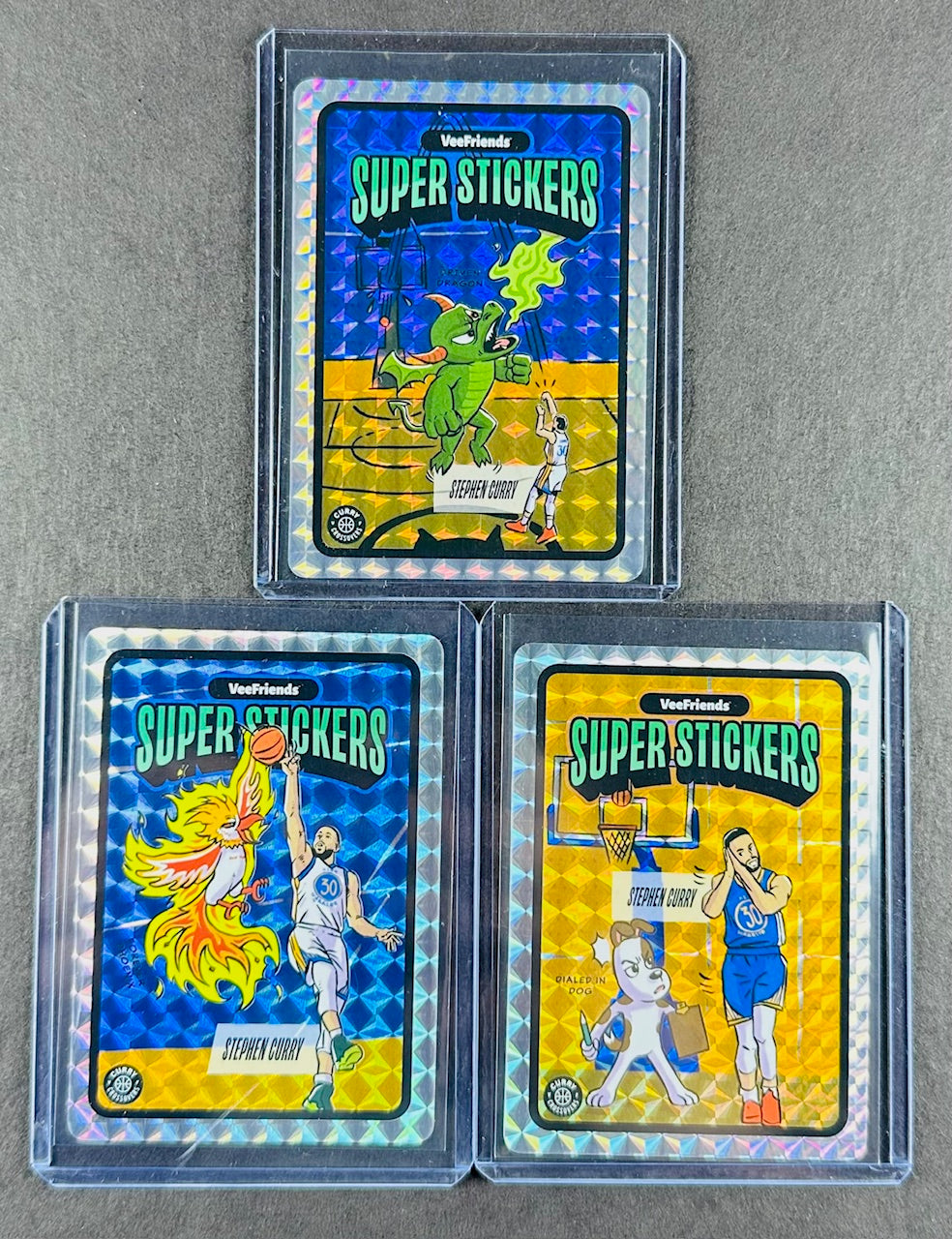 VeeFriends Super Stickers – Curry Crossovers 3-Card Bundle – Driven Dragon + Forever Phoenix + Dialed In Dog