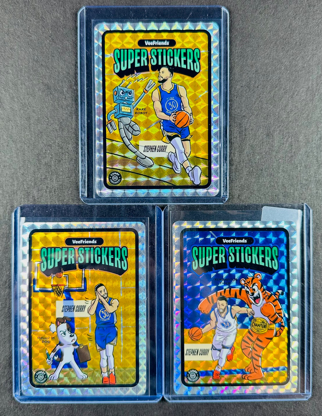 VeeFriends Super Stickers – Curry Crossovers 3-Card Bundle – Rare Robot + Dialed In Dog + Tremendous Tiger