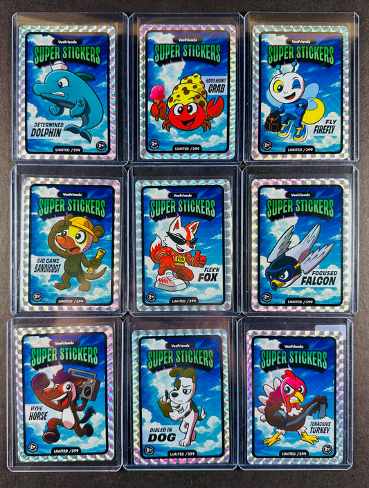 VeeFriends Super Stickers – 9-Card Manga Cloud Bundle – Determined Dolphin + Happy Hermit Crab + Fly Firefly + Big Game Bandicoot + Flex’n Fox + Focused Falcon + Hype Horse + Dialed In Dog + Tenacious Turkey