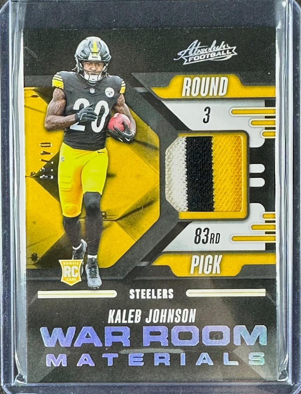 2025 Panini Absolute – Kaleb Johnson – War Room Materials – Rookie Patch 4/49 – Round 3 Pick 83 – Steelers