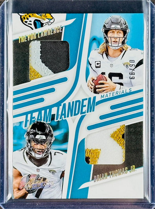 2025 Panini Absolute – Team Tandem Materials #TTM-JAX – Trevor Lawrence / Brian Thomas Jr. – Dual Patch – 06/99 – Jaguars