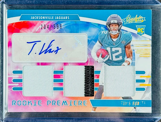 2025 Panini Absolute – Travis Hunter – Rookie Premiere Materials Auto #RPM-THR – Triple Patch – 204/399 – Jaguars – Rookie