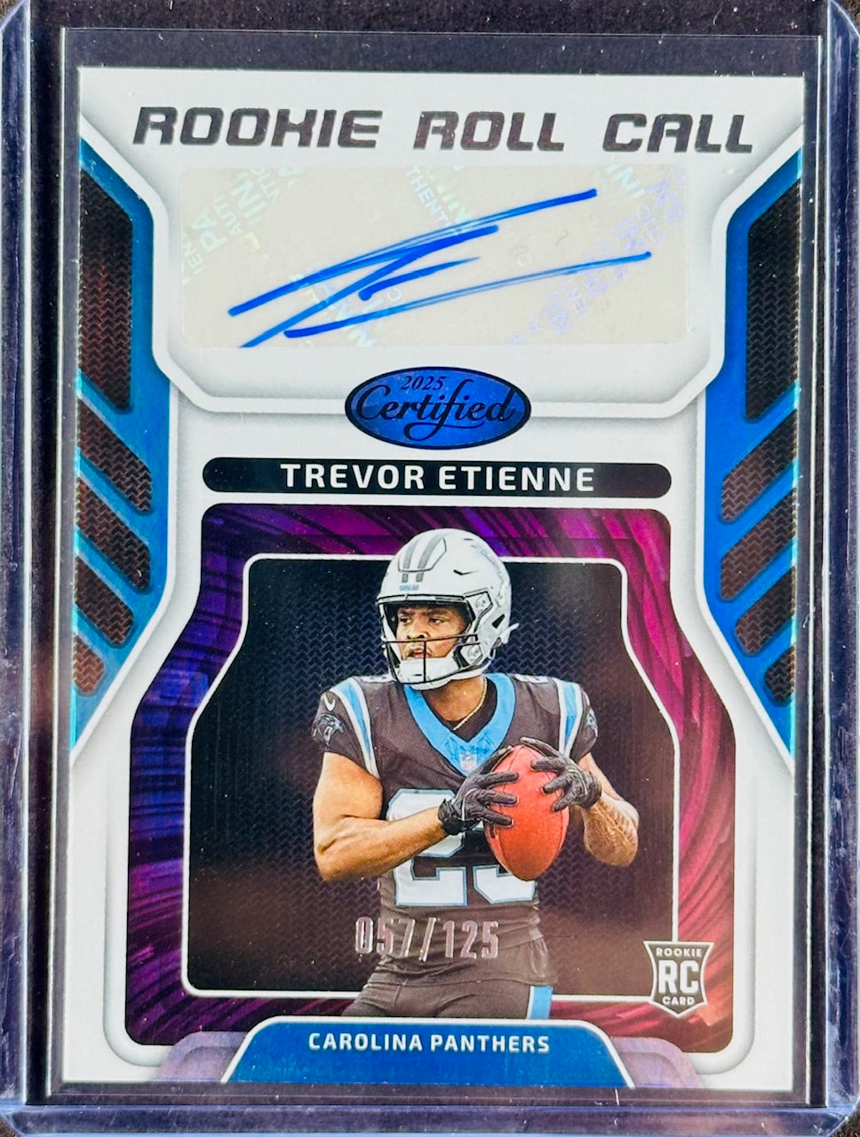 2025 Panini Certified – Trevor Etienne – Rookie Roll Call Auto #RRC-TEE – 057/125 – Panthers – Rookie
