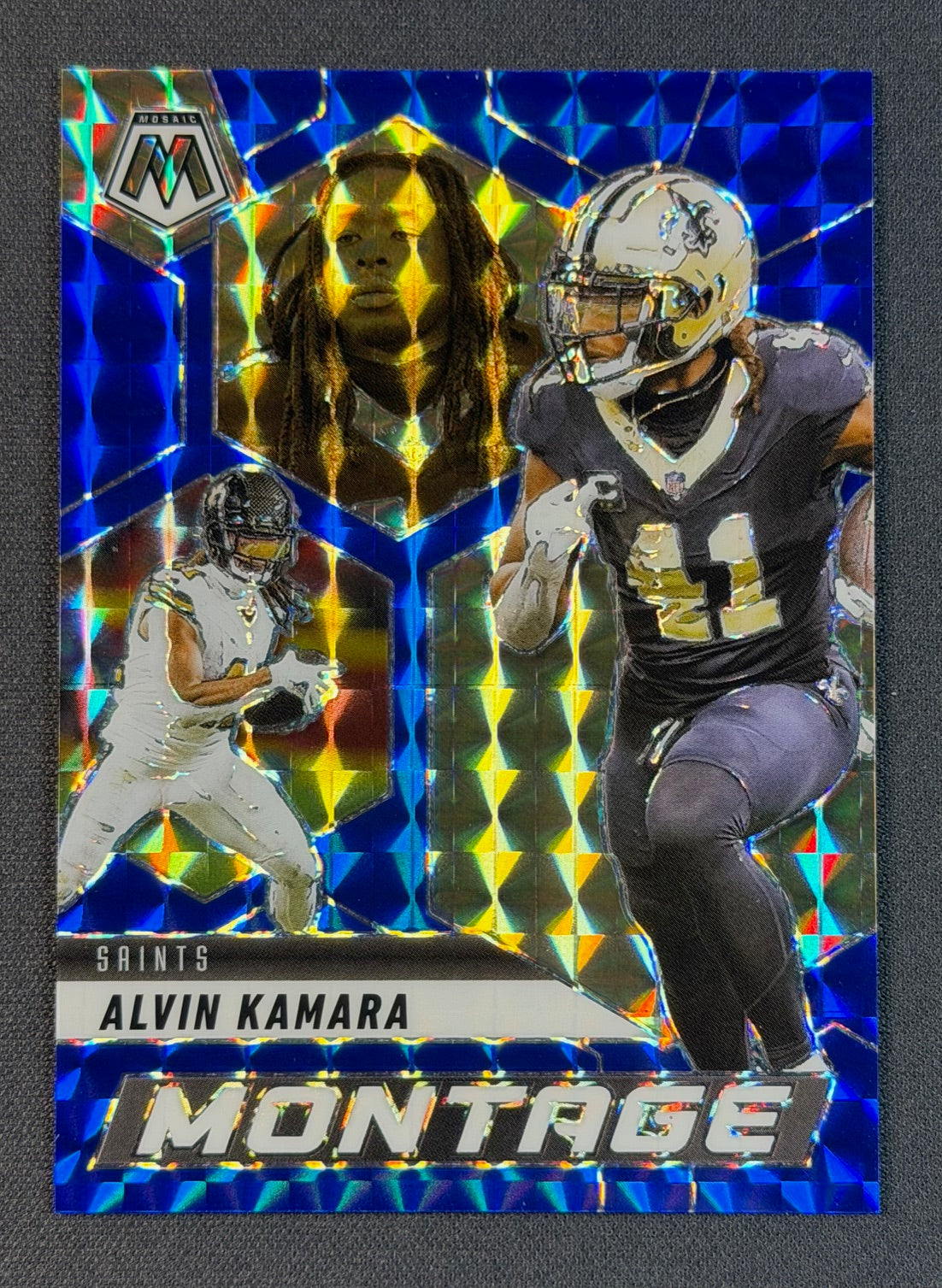 2025 Panini Mosaic Alvin Kamara Montage Blue #13 /99 Saints SSP Serial 93/99