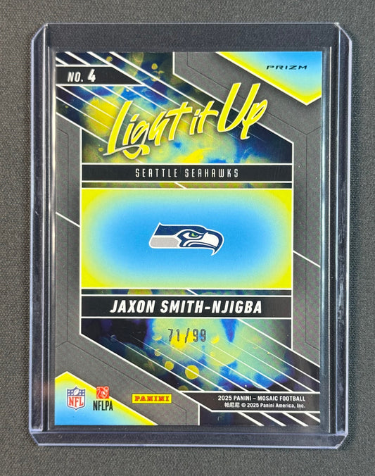2025 Panini Mosaic Light It Up Jaxon Smith-Njigba #4 Blue Mosaic /99 Seahawks SSP