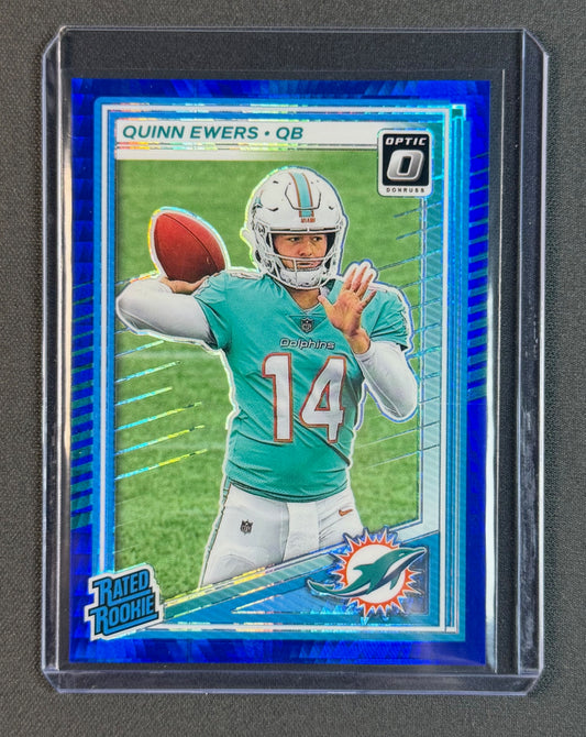 2025 Donruss Optic Quinn Ewers Rated Rookie Blue Prizm #213 – Miami Dolphins RC
