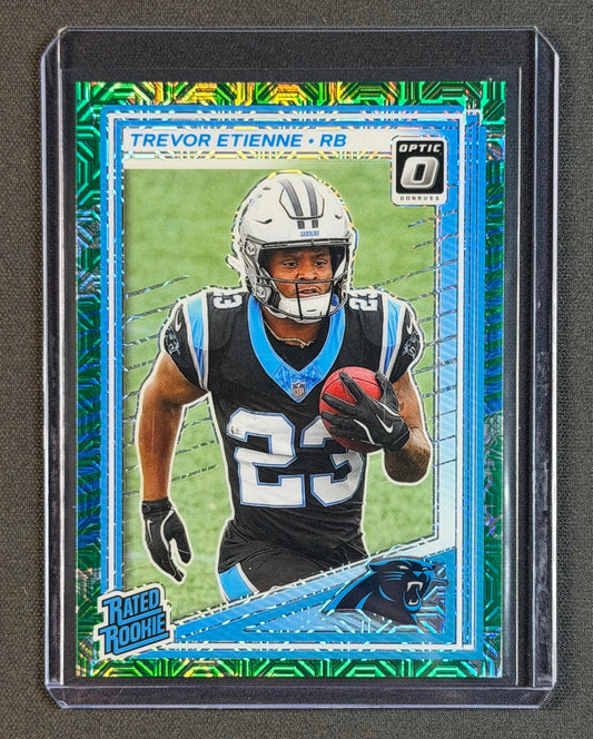 2025 Donruss Optic Trevor Etienne Rated Rookie #222 – Dragon Prizm 23/24 Jersey Match RC