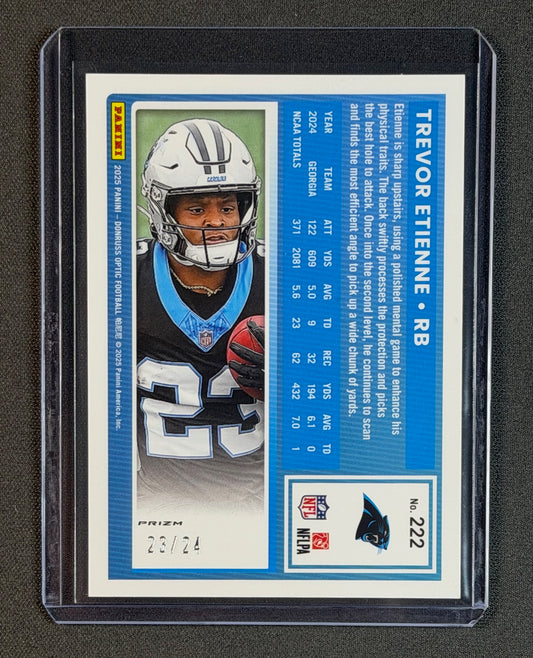2025 Donruss Optic Trevor Etienne Rated Rookie #222 – Dragon Prizm 23/24 Jersey Match RC