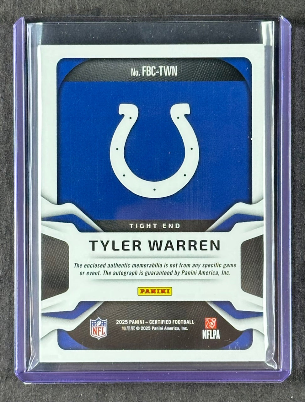 2025 Panini Certified – Tyler Warren Freshman Fabric #FBC-TWN – Orange 05/30 – Patch Auto Rookie