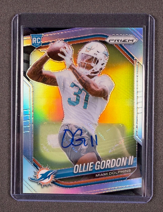 2025 Panini Prizm Ollie Gordon II RC Silver Prizm Auto #333 Dolphins