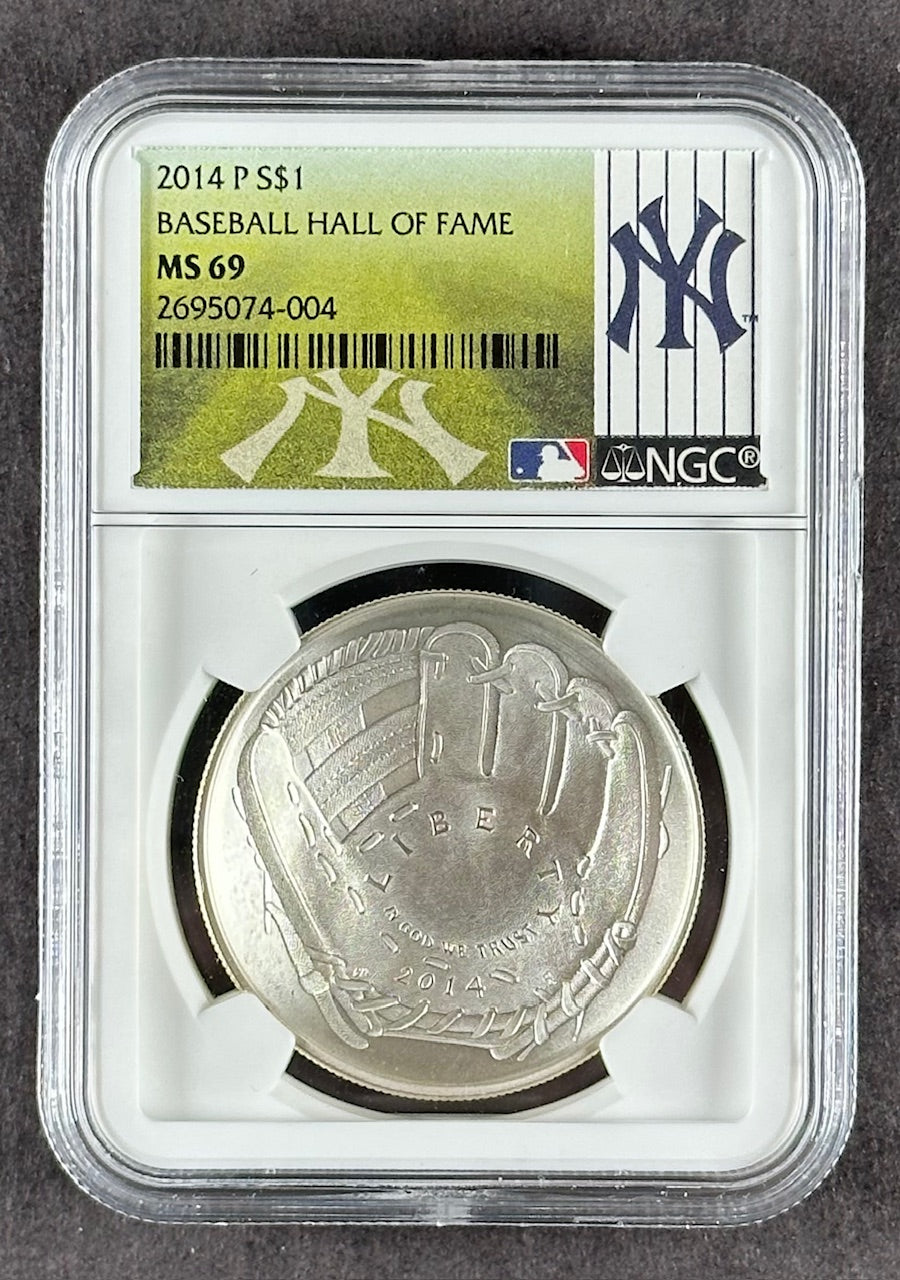 2014-P Baseball Hall of Fame Silver Dollar – NGC MS69 – New York Yankees Label