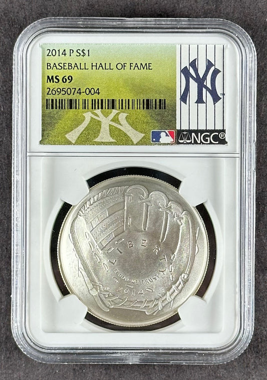 2014-P Baseball Hall of Fame Silver Dollar – NGC MS69 – New York Yankees Label