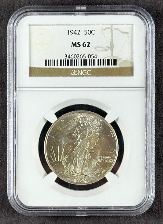 1942 Walking Liberty Half Dollar 50¢ – NGC MS62 – U.S. Silver Coin