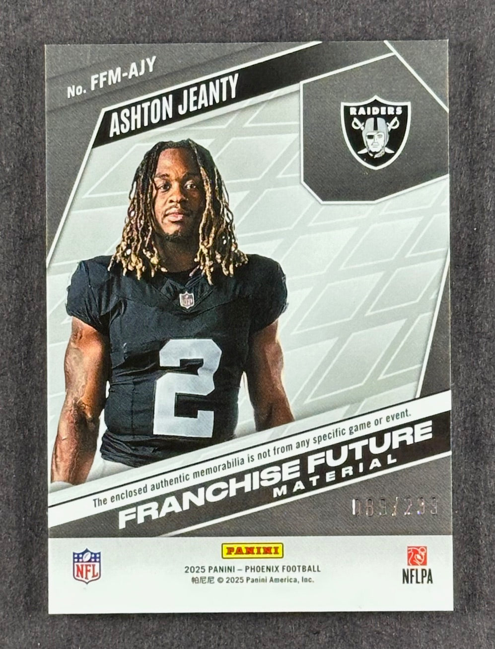 2025 Panini Phoenix Franchise Future Patch RC /299 - Ashton Jeanty (Raiders)