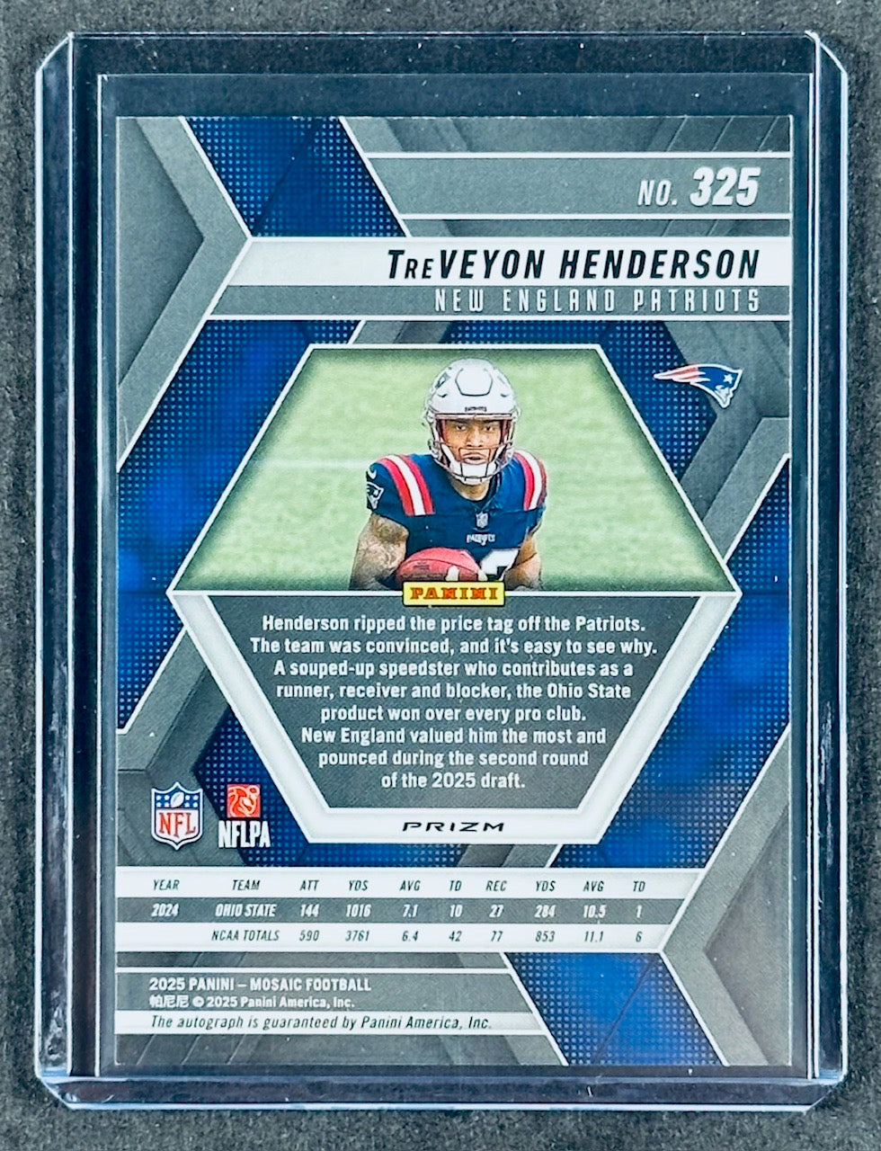 2025 Panini Mosaic TreVeyon Henderson RC Autograph Prizm Patriots Rookie SP
