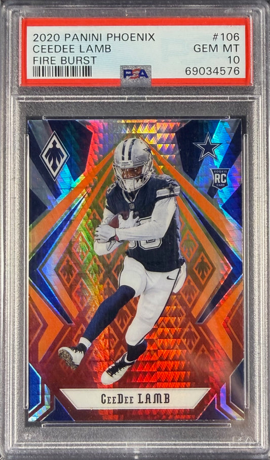 2020 Panini Phoenix – CeeDee Lamb #106 – Fire Burst RC – PSA 10 GEM MT