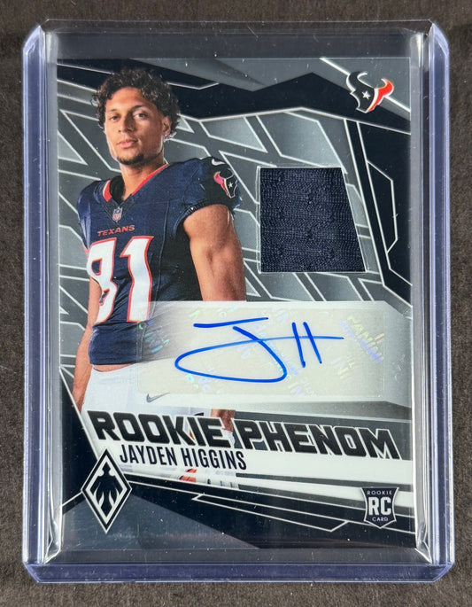 2025 Panini Phoenix Jayden Higgins Rookie Phenom RPA Patch Auto RC /249 Texans