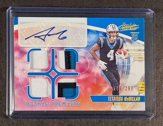 2025 Panini Absolute Tetairoa McMillan Rookie Premiere Patch Auto RC /299 Panthers