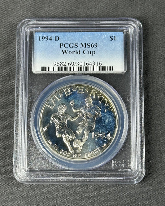 1994-D World Cup Commemorative Silver Dollar $1 – PCGS MS69 – U.S. Coin