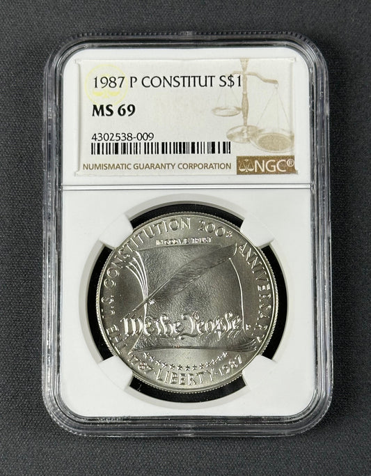 1987-P Constitution Commemorative Silver Dollar $1 – NGC MS69 – U.S. Silver Coin