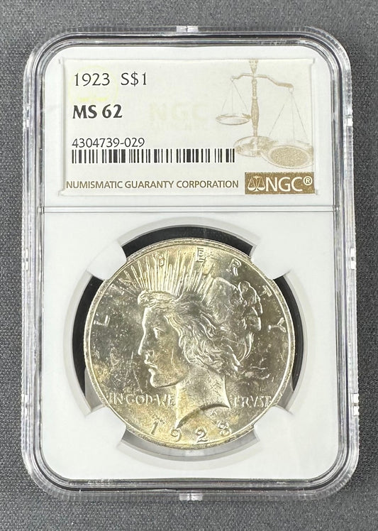 1923 Peace Dollar $1 – NGC MS62 – U.S. Silver Coin