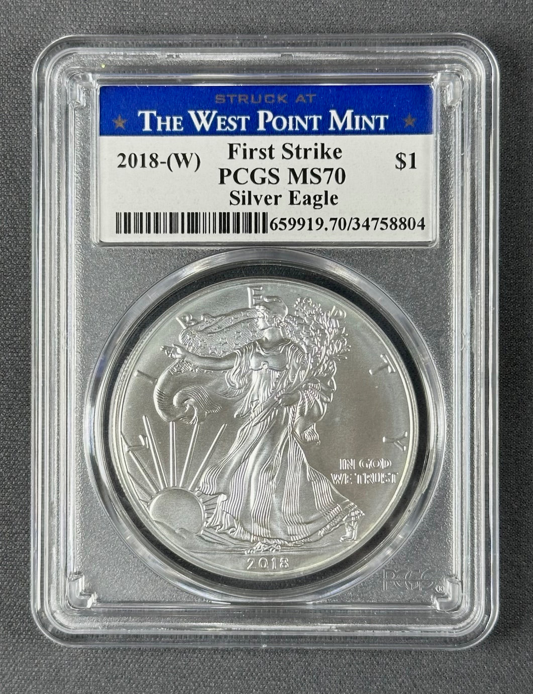 2018-W American Silver Eagle $1 – PCGS MS70 – First Strike – West Point Mint